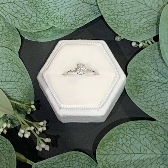2.00ct VS1/F Oval and Natural Baguette Diamond Trilogy Ring in Platinum