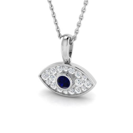 0.38ct SI2/G Round cut Blue Sapphire Gemstone Pendant in 9k White Gold