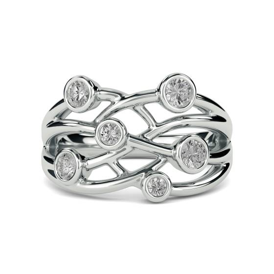 Criss Cross Round Diamond Bezel Set Bubble Designer Dress Ring