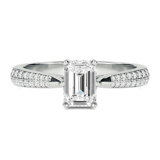 Knife Edge Emerald and Round Diamond Vintage Ring