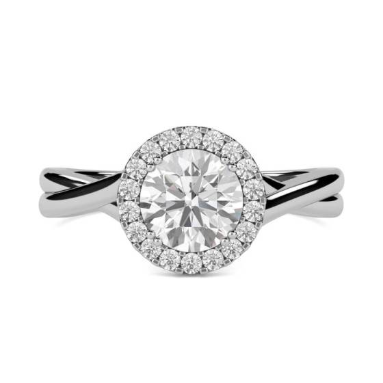 0.75ct VS2/E Natural Round Diamond Halo Ring in 18k White Gold