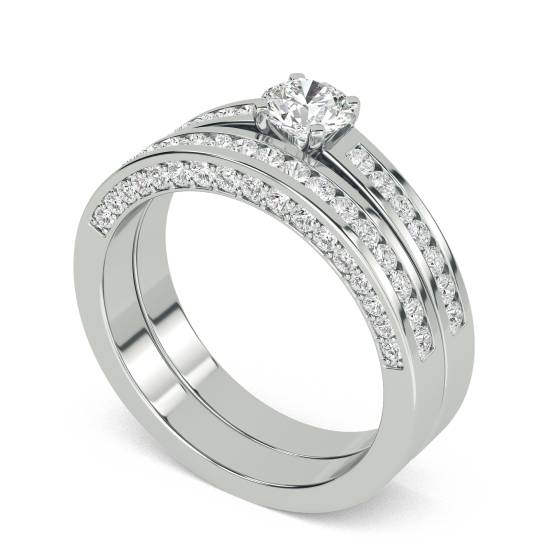 Round Diamond Shoulder Set Ring With Matching Band