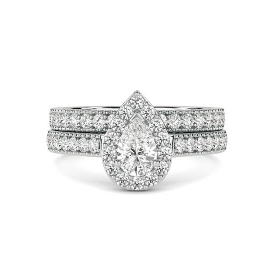 Pear Diamond Shoulder Set Ring With Matching Band