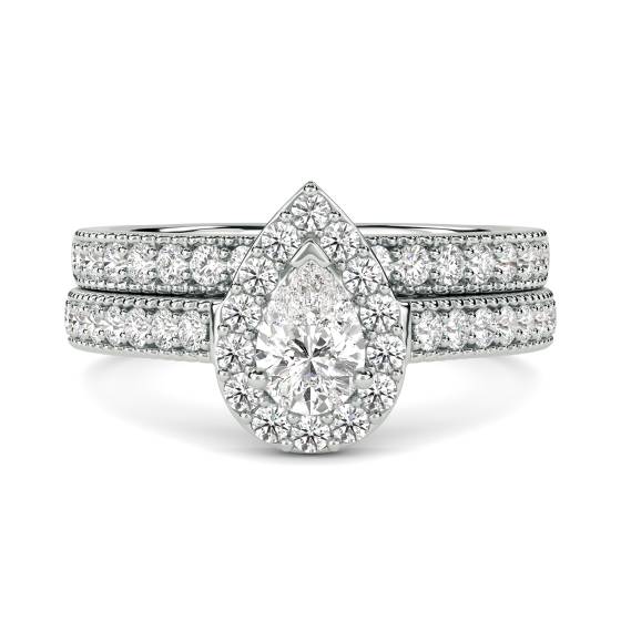 Pear Diamond Shoulder Set Ring With Matching Band