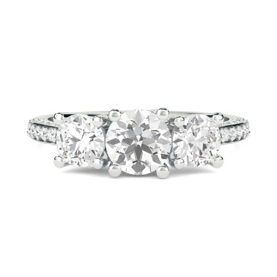 0.90ct SI1/E Natural Round Diamond Trilogy Engagement Ring in 18k White Gold