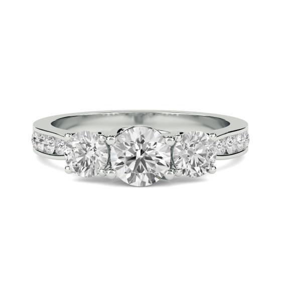 Round 3 Stone Diamond Ring With Shoulder Diamonds