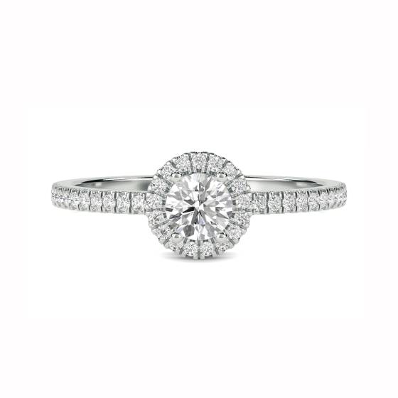 0.50ct VS/E-F Natural Round Diamond Shoulder Set Engagement Ring in 18k White Gold