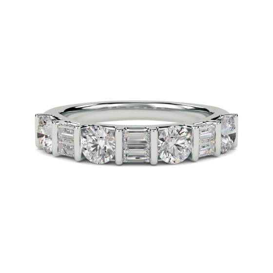 0.45ct VG/I Round and Natural Baguette Diamond Eternity Ring in 18k White Gold