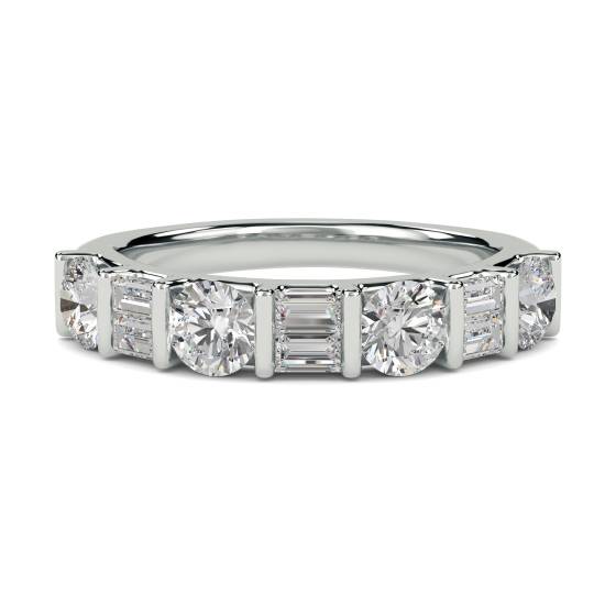 0.45ct VG/I Round and Natural Baguette Diamond Eternity Ring in 18k White Gold