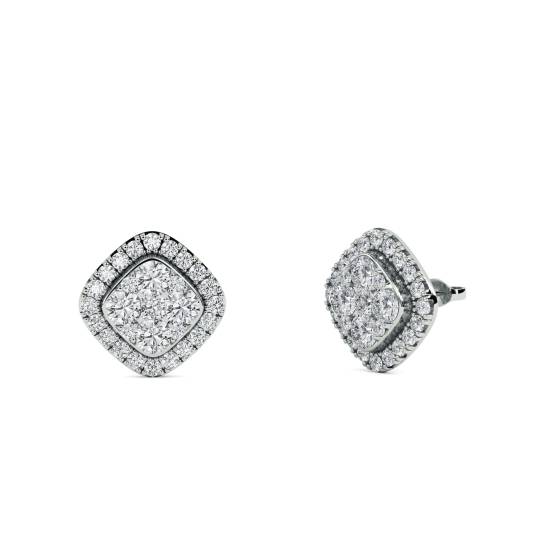1.00ct VS/F-G Unique Natural Round Diamond Cluster Earrings in 18k White Gold