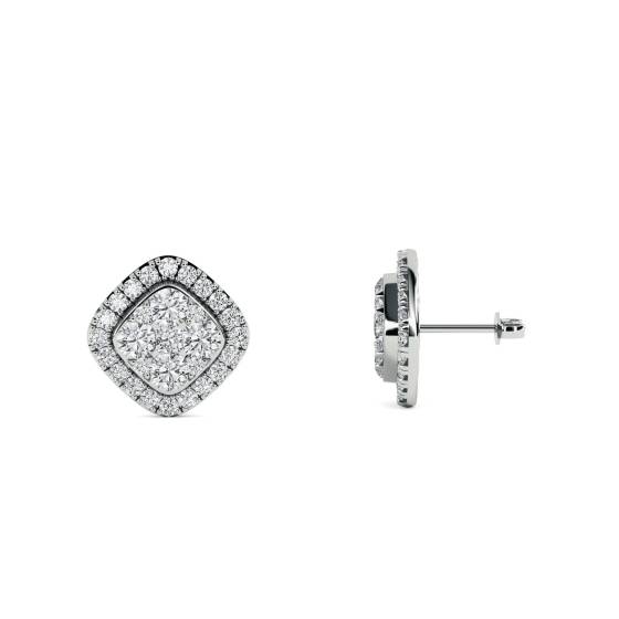1.00ct VS/F-G Unique Natural Round Diamond Cluster Earrings in 18k White Gold