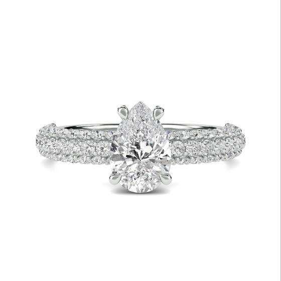 0.75ct SI2/G Pear and Natural Round Diamond Vintage Ring in 18k White Gold
