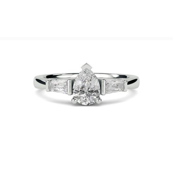 Modern Pear and Baguette Diamond Trilogy Ring