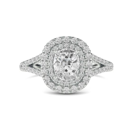 Cushion Diamond Double Halo Shoulder Set Ring