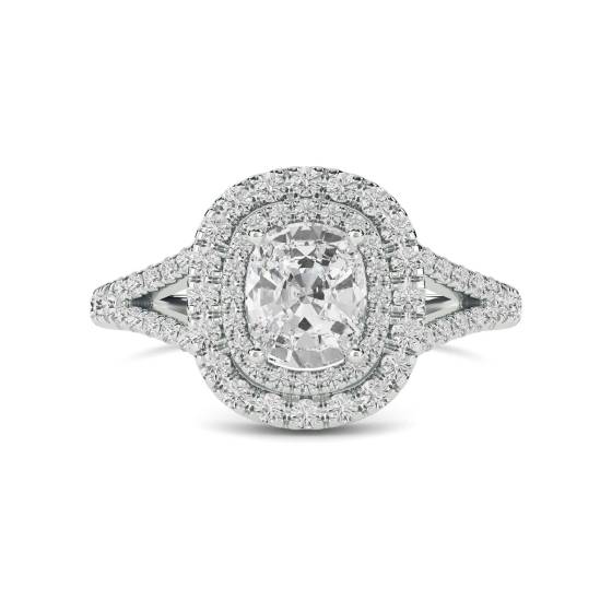 1.53ct SI1/G Natural Cushion Diamond Halo Ring in 18k White Gold