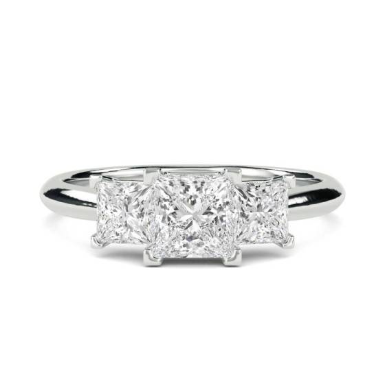 0.65ct I1/G Natural Princess Diamond Trilogy Ring in 18k White Gold