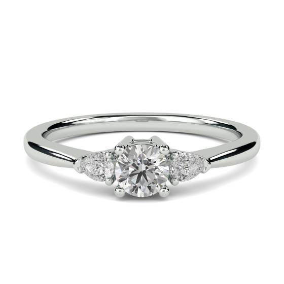 0.75ct SI1/F Elegant Round and Natural Pear Diamond Trilogy Ring in 18k White Gold