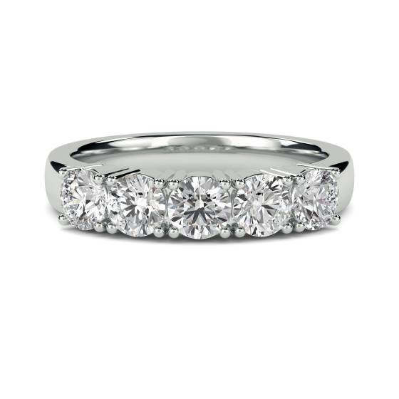 0.92ct VS/F-G Natural Round Diamond 5 Stone Ring in 18k White Gold