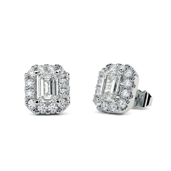 Emerald and Round Diamond Cluster Earrings