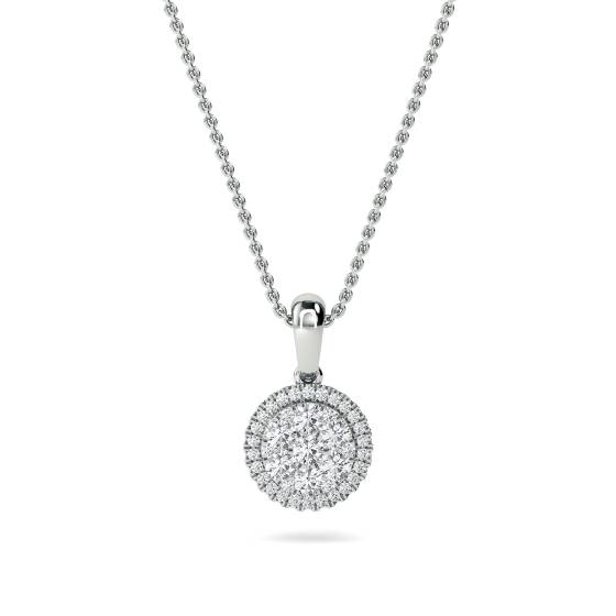 0.52ct VS/E-F Natural Round Diamond Cluster Pendant in 18k White Gold