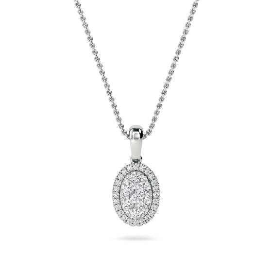 0.52ct VS/E-F Natural Round Diamond Cluster Pendant in 18k White Gold