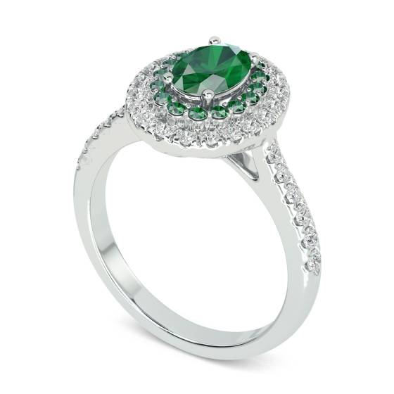 1.50ct Emerald Double Halo Oval Ring