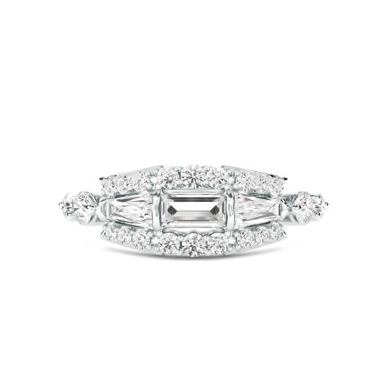 Round and Baguette Diamond Reflection Ring