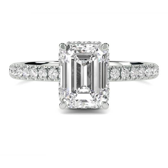 Emerald Diamond Hidden Halo Shoulder Set Ring
