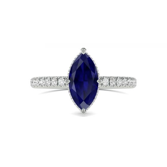 Marquise Blue Sapphire Gemstone Halo Ring