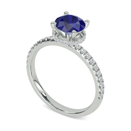 Round Blue Sapphire Gemstone Halo Ring