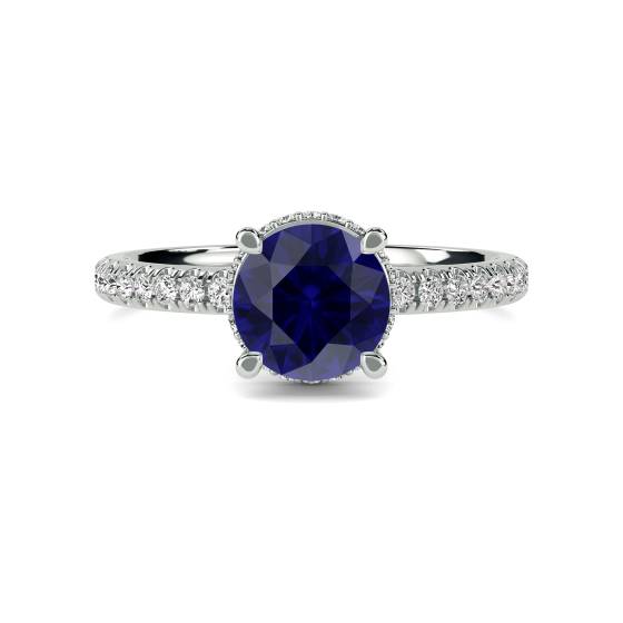 Round Blue Sapphire Gemstone Halo Ring
