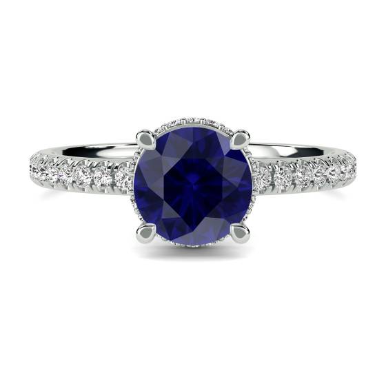 Round Blue Sapphire Gemstone Halo Ring