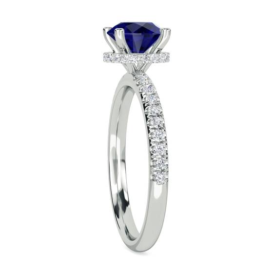 Round Blue Sapphire Gemstone Halo Ring