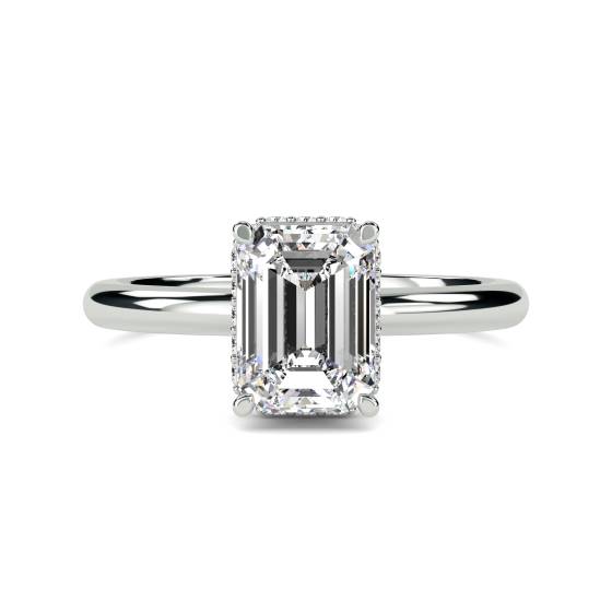 Emerald Diamond Low Set Hidden Halo Ring