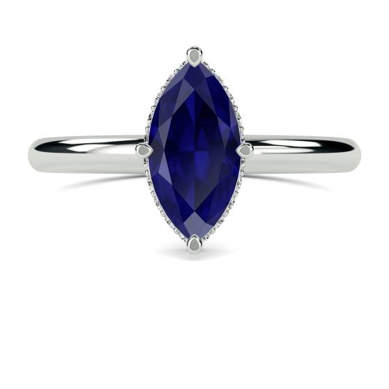 Marquise Blue Sapphire Gemstone Halo Ring