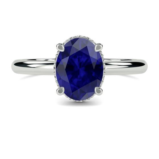 Oval Blue Sapphire Gemstone Halo Ring