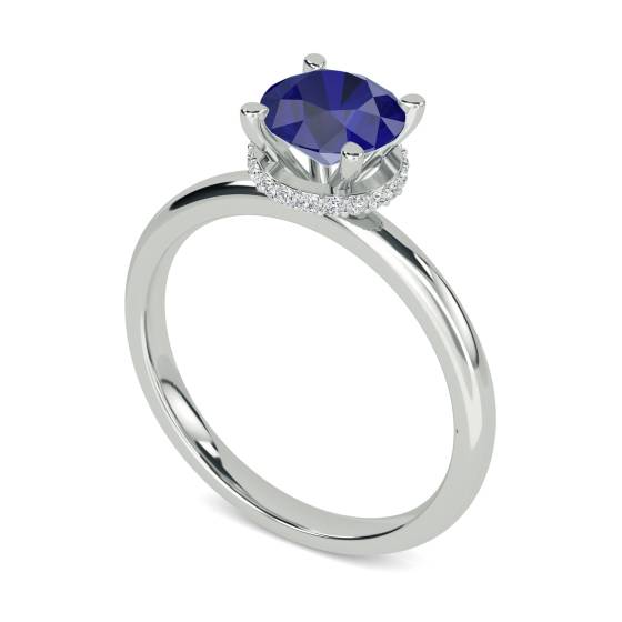 Round Blue Sapphire Gemstone Halo Ring