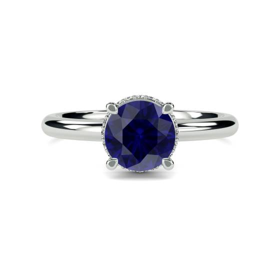 Round Blue Sapphire Gemstone Halo Ring