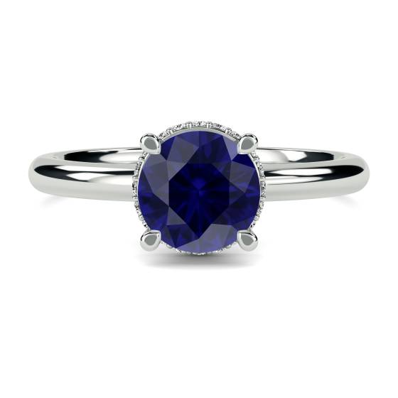 Round Blue Sapphire Gemstone Halo Ring