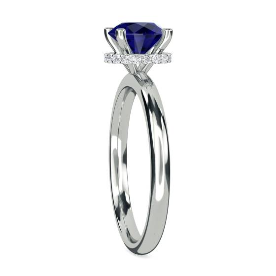 Round Blue Sapphire Gemstone Halo Ring