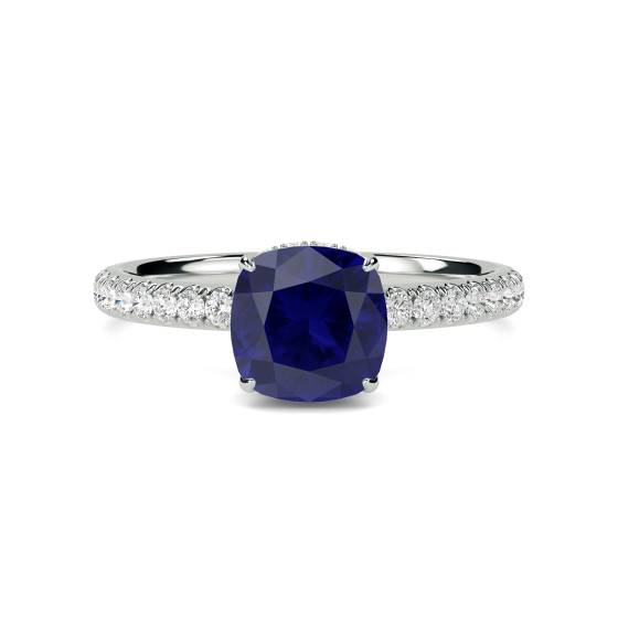 Cushion Blue Sapphire Gemstone Halo Ring
