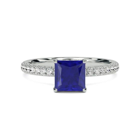 Princess Blue Sapphire Gemstone Halo Ring