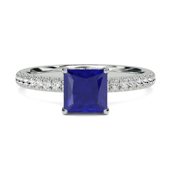 Princess Blue Sapphire Gemstone Halo Ring