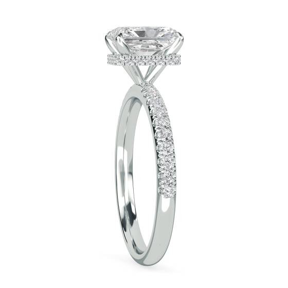 Radiant Diamond High Set Hidden Halo Shoulder Set Ring