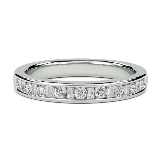 0.33ct VS/E-F Round and Natural Baguette Diamond Eternity Ring in 18k White Gold