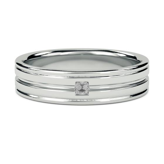 0.06ct VS/E-F Natural Princess Diamond Bezel Set Mens Ring in 18k White Gold
