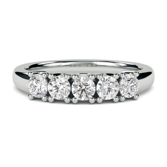 0.60ct SI/F-G 5 Stone Natural Round Diamond Ring in 18k White Gold