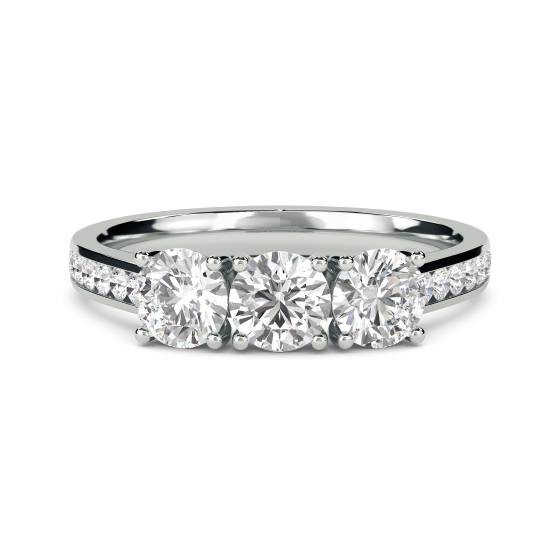 3 Stone Diamond Ring With Shoulder Diamonds