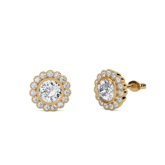 1.30ct Unique Round Diamond Single Halo Earrings