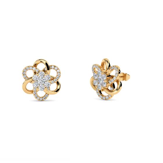 Modern Round Diamond Designer Flower Earrings